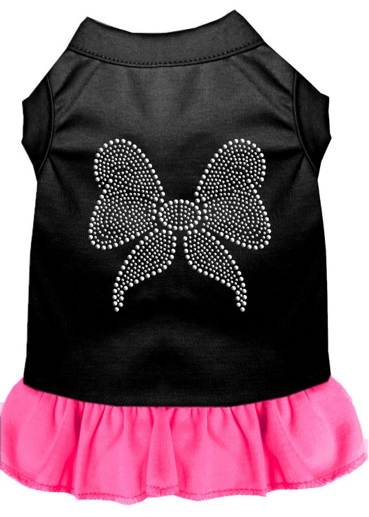 Rhinestone Bow Dress Black with Bright Pink XS